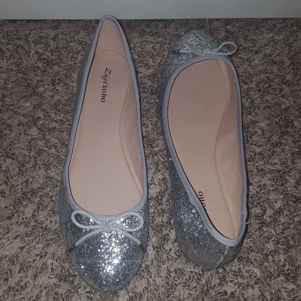 Silver glitter flats